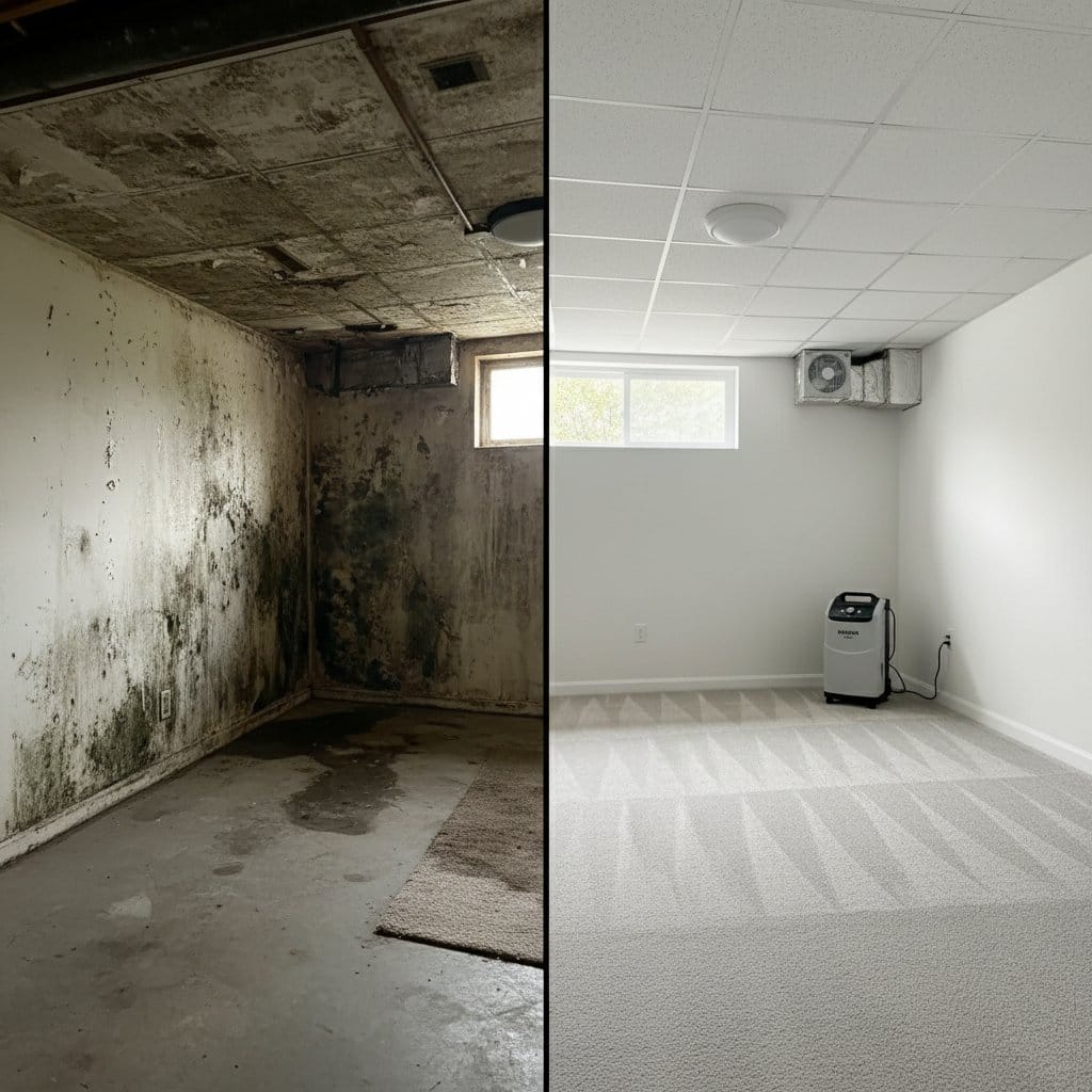 Mold Inspection & Moisture Assessment before and after in residential basement, Haworth NJ