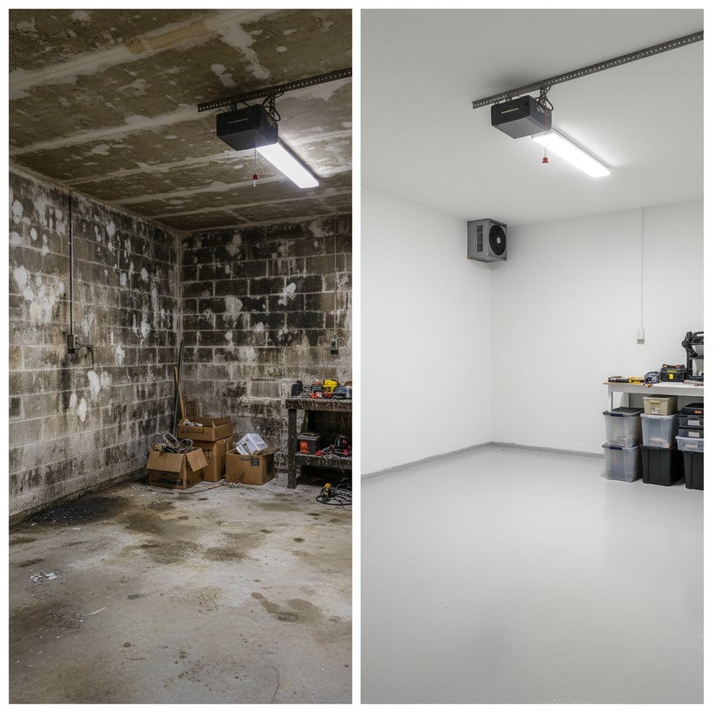 Mold Removal & Remediation before and after in garage, Haworth NJ