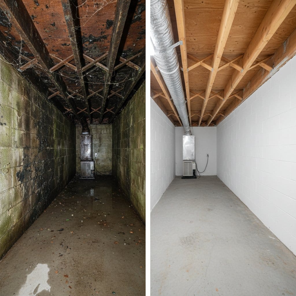 Mold Removal & Remediation restoration — crawl space of multi-family property in Haworth, NJ