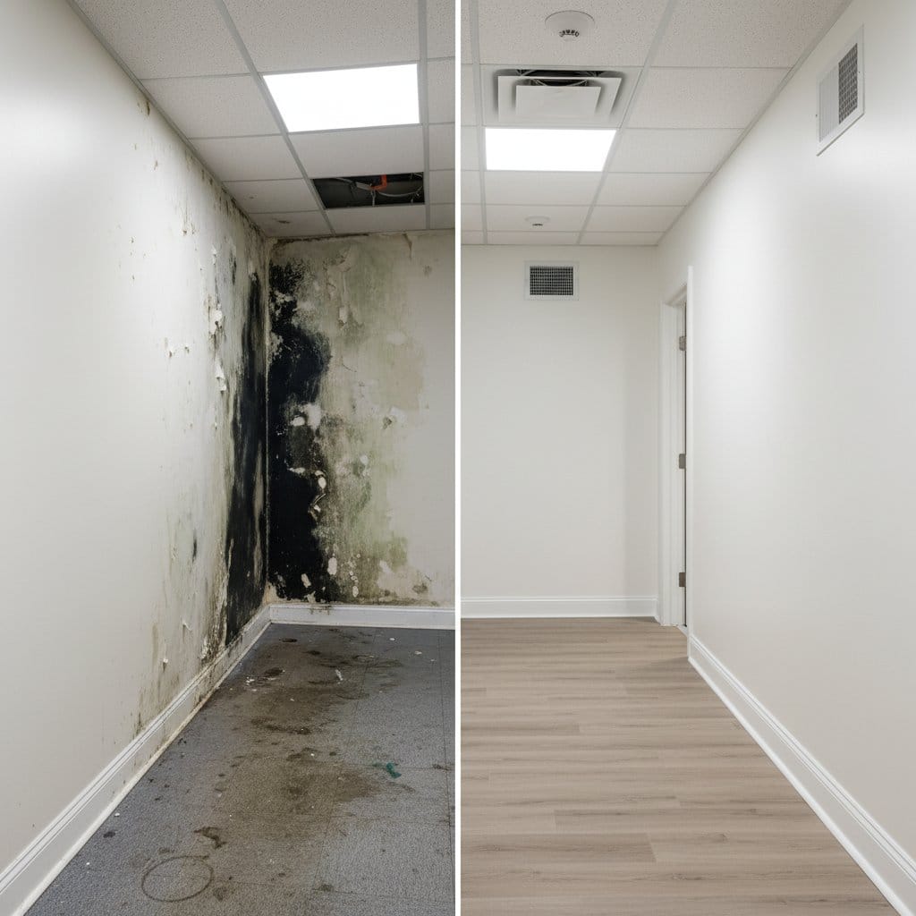 Black Mold Removal before and after in hallway, Haworth NJ