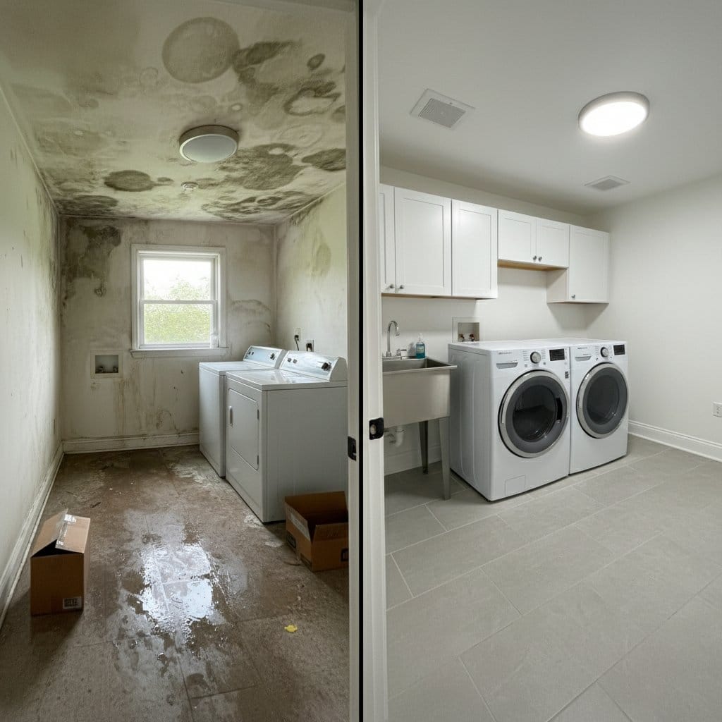 Black Mold Removal restoration — laundry room of contemporary home in Haworth, NJ