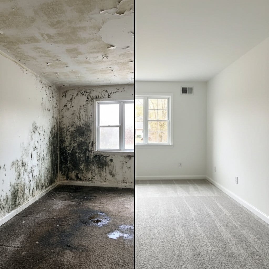 Before and after bathroom & kitchen mold removal in Haworth bi-level home bedroom