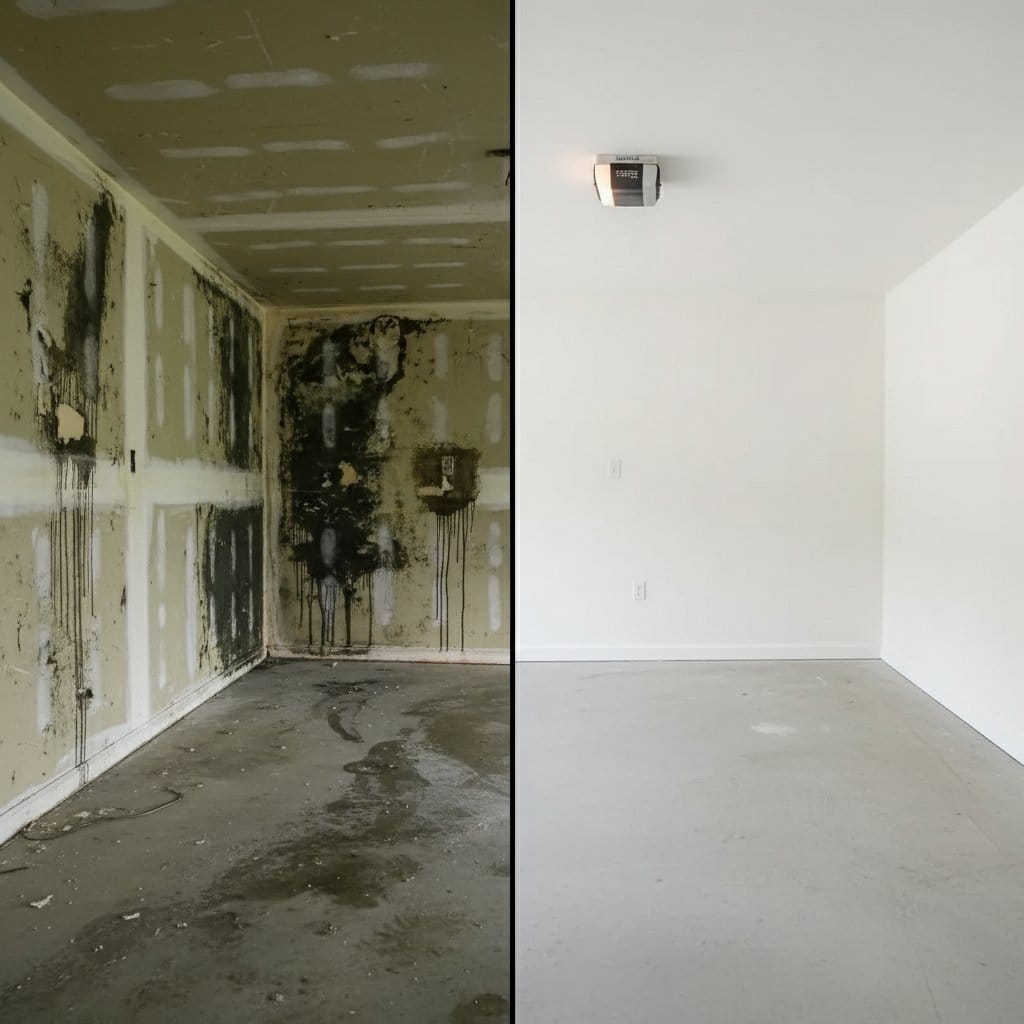 Post-Remediation Cleaning & Clearance before and after in garage, Haworth NJ